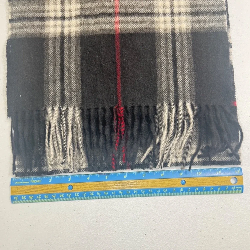 FRAAS‎ Luxury 100% Cashmere Plaid Scarf Black Red White Fringe OLDSTOCK